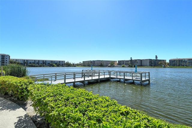 view of dock with a water view