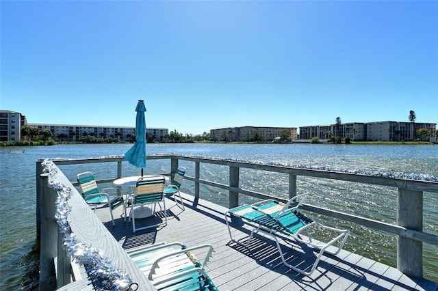 view of dock with a water view