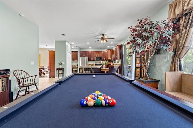 6156 41st St E, Bradenton, FL 34203 - recreation room with pool table, ceiling fan, and recessed lighting