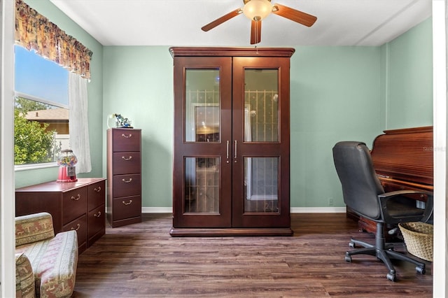 6156 41st St E, Bradenton, FL 34203 - office area with ceiling fan and dark wood-type flooring
