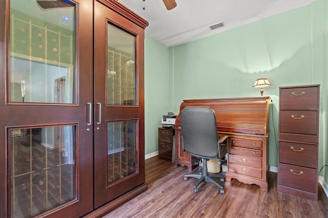 6156 41st St E, Bradenton, FL 34203 - office space featuring wood finished floors and a ceiling fan