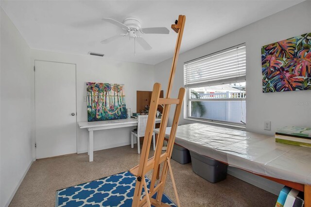 bedroom featuring ceiling fan and visible vents