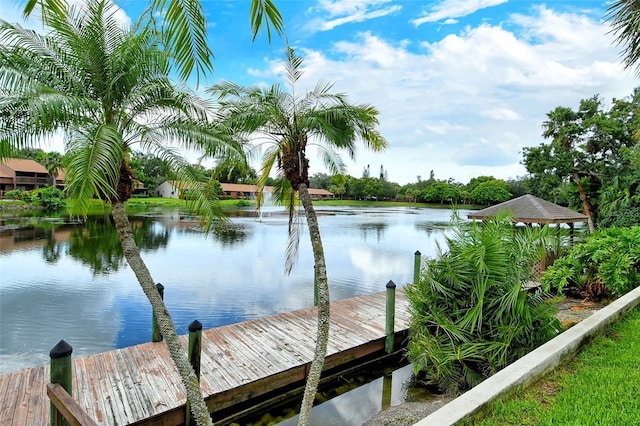 view of dock with a water view