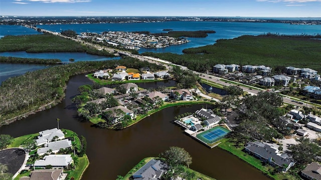 aerial view with a water view