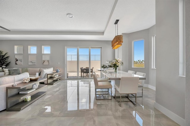 6027 White Mangrove Ln, Bradenton, FL 34210 - dining room with a textured ceiling and baseboards