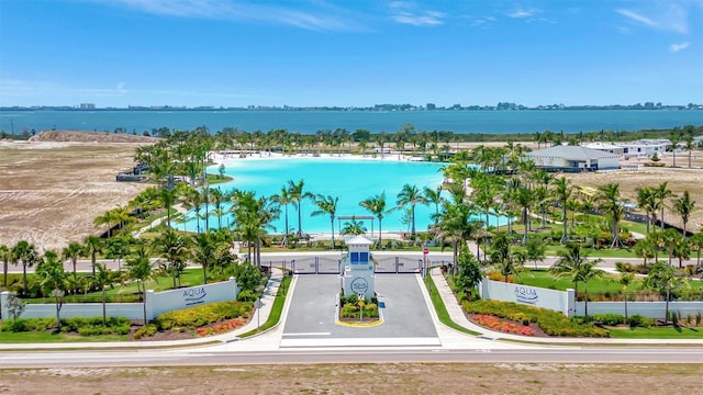 aerial view with a water view