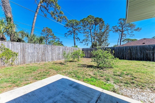 view of yard featuring a patio and a fenced backyard