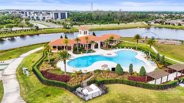 bird's eye view featuring a water view
