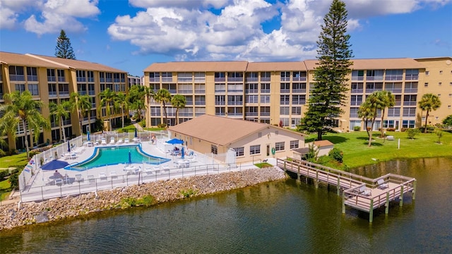 exterior space featuring a water view