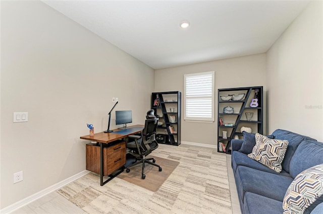 office space featuring recessed lighting and baseboards