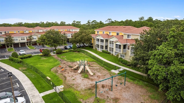 drone / aerial view featuring a residential view