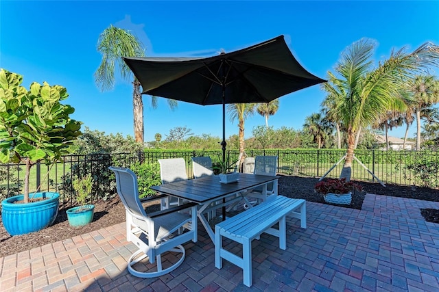 view of patio / terrace featuring outdoor dining space and fence