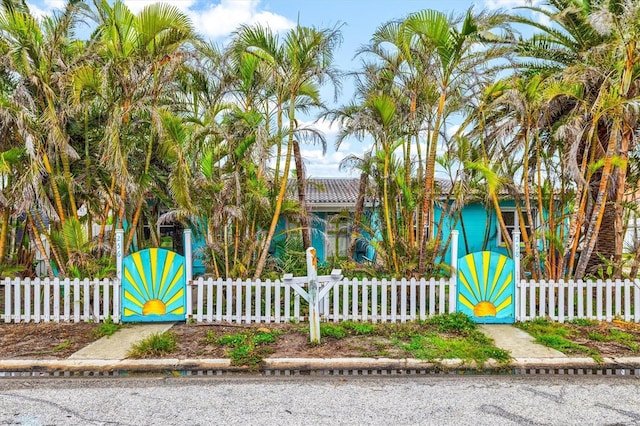 view of property hidden behind natural elements featuring a fenced front yard