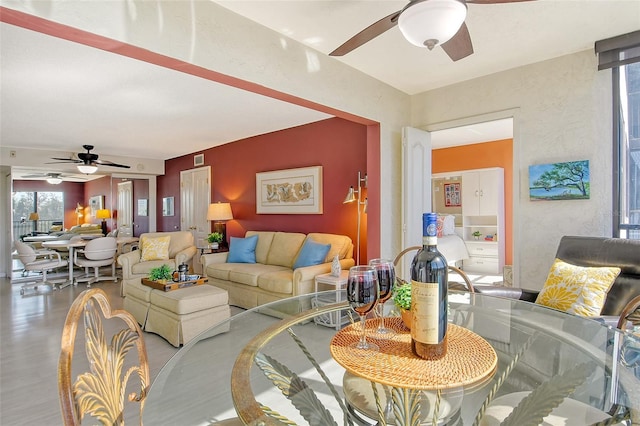 living room with ceiling fan