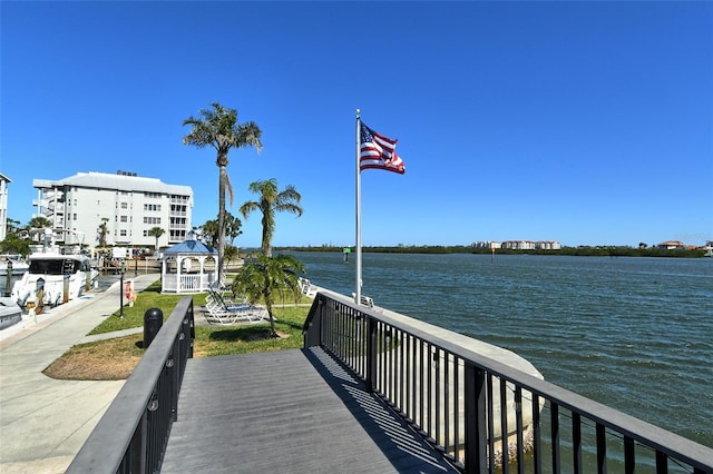 dock with a gazebo and a water view
