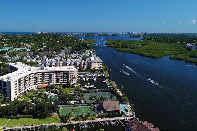 aerial view of property's location featuring a nearby body of water