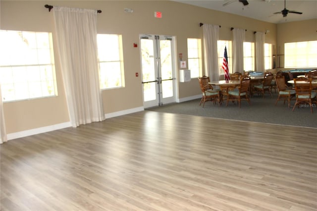 interior space with wood finished floors, a wealth of natural light, and french doors