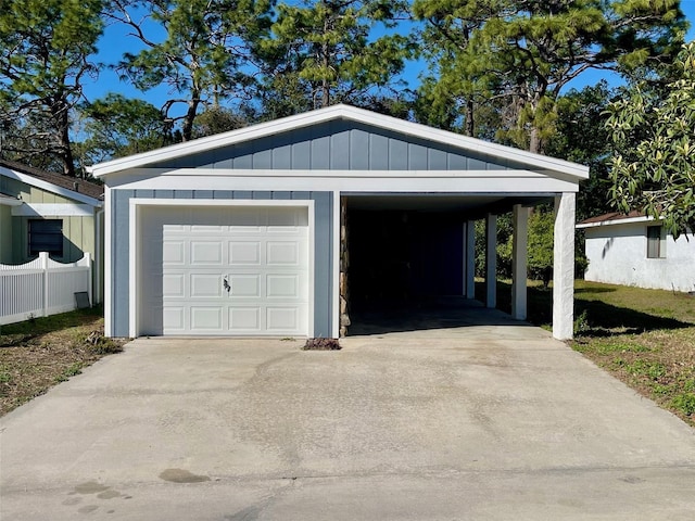 detached garage with fence