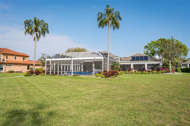 view of yard with a lanai