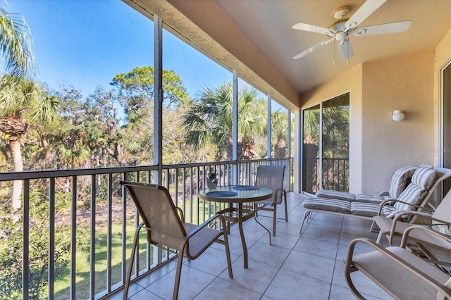 sunroom / solarium featuring plenty of natural light and a ceiling fan