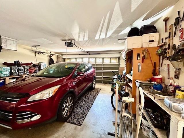 garage with a garage door opener