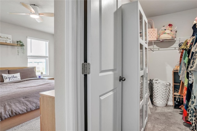 spacious closet featuring carpet floors and ceiling fan