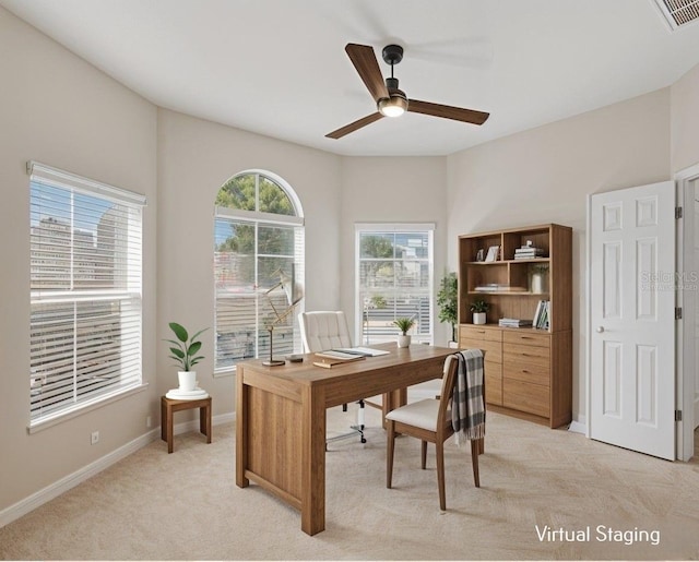 5412 72nd Ter E, Ellenton, FL 34222 - office area with ceiling fan, baseboards, and light colored carpet