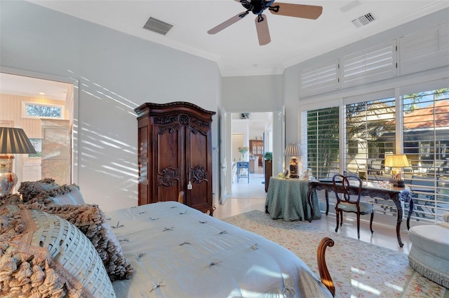 bedroom with crown molding and visible vents