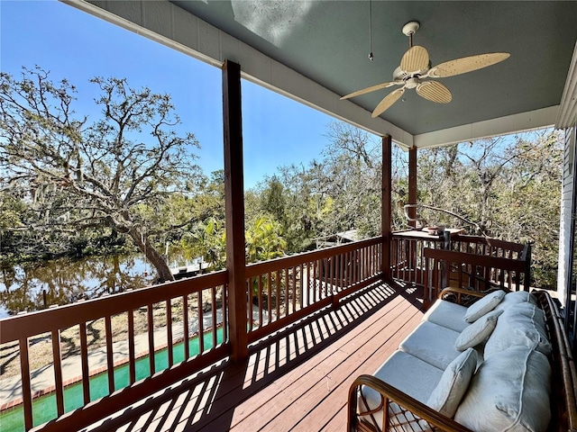 wooden terrace with ceiling fan