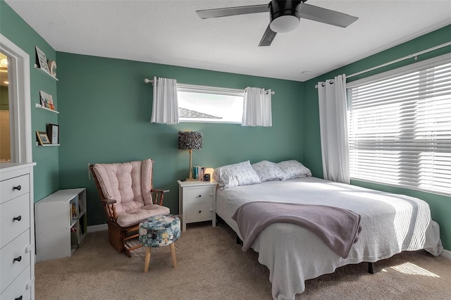 bedroom with carpet flooring and ceiling fan