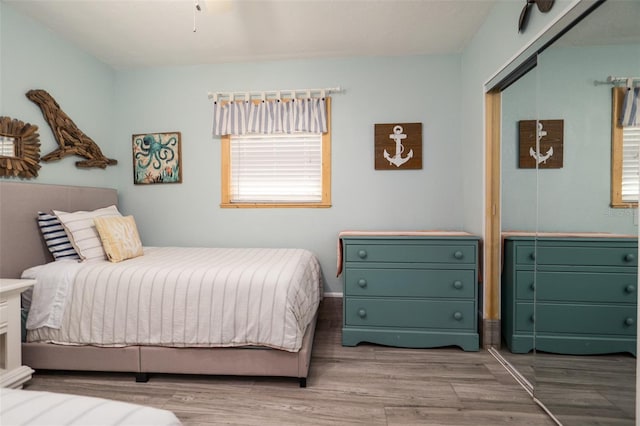 bedroom featuring a closet and wood finished floors