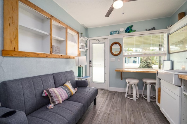 4524 106th St W, Bradenton, FL 34210 - living area featuring dark wood-style floors and ceiling fan