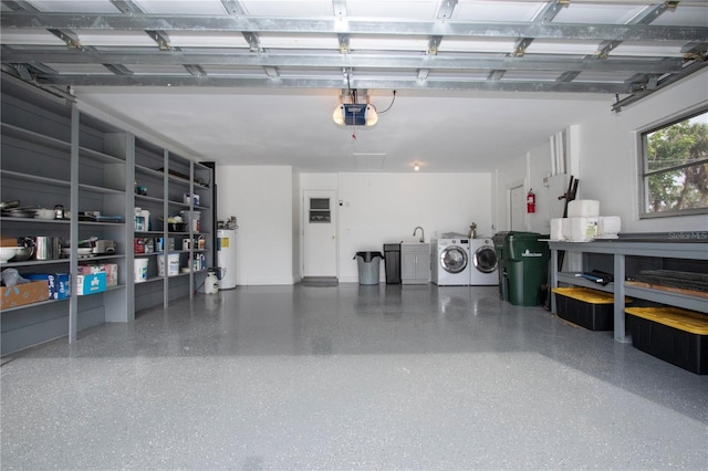 800 Everest Rd, Venice, FL 34293 - garage with washing machine and dryer, water heater, and a garage door opener