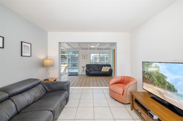 living area with light tile patterned floors