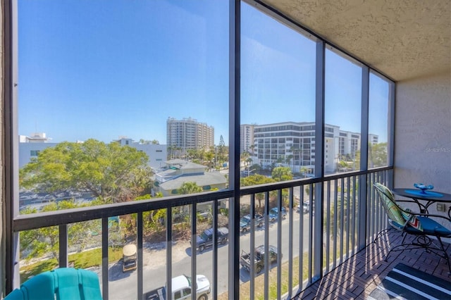 interior space featuring a city view