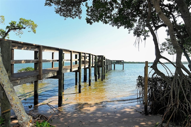 view of dock featuring a water view