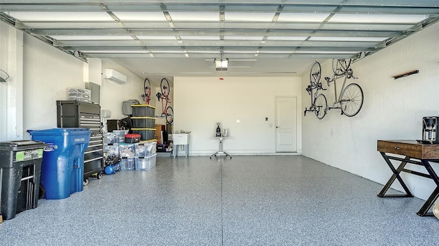 garage with an AC wall unit