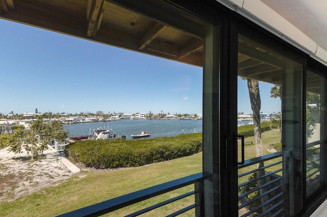 water view featuring a dock