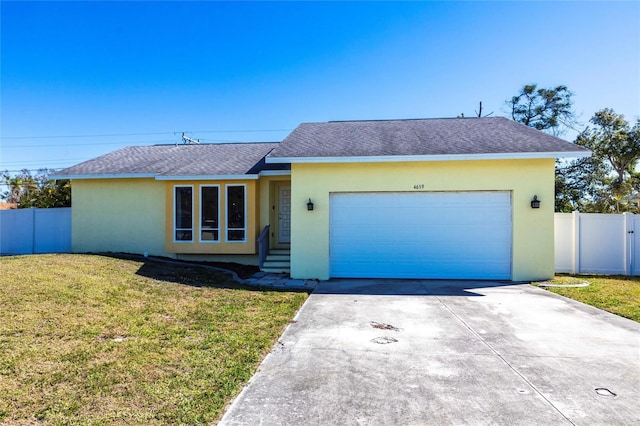 4659 Alligator Dr, Venice, FL 34293 - single story home featuring a front yard, an attached garage, fence, and stucco siding