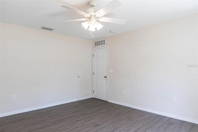 4659 Alligator Dr, Venice, FL 34293 - empty room featuring baseboards, wood finished floors, visible vents, and ceiling fan