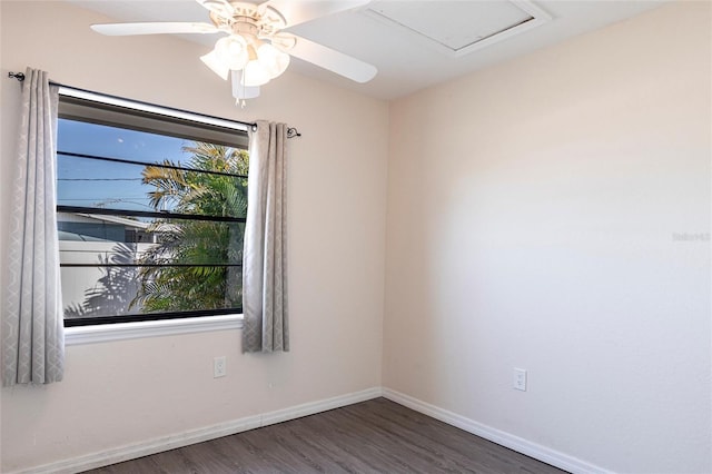 4659 Alligator Dr, Venice, FL 34293 - empty room featuring a ceiling fan, wood finished floors, and baseboards