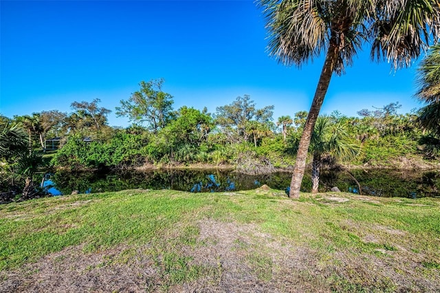 view of yard with a water view