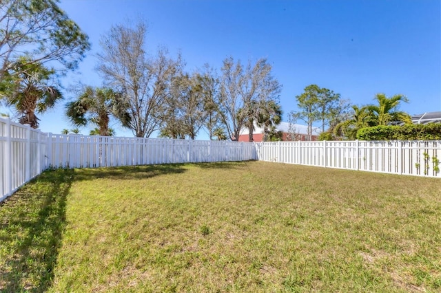 view of yard with a fenced backyard