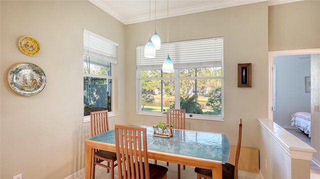 dining room featuring crown molding