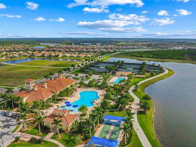 aerial view with a water view