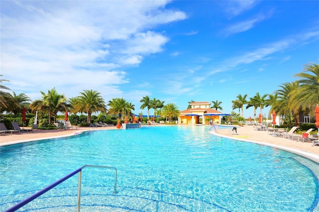 pool with a patio