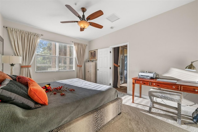 bedroom featuring a ceiling fan and carpet flooring