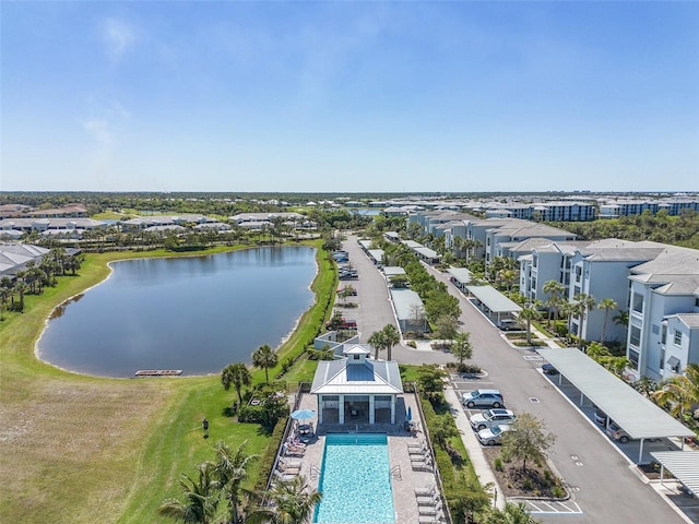 aerial view with a water view