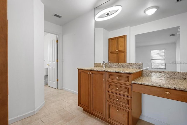 bathroom featuring tile patterned floors, visible vents, toilet, and vanity