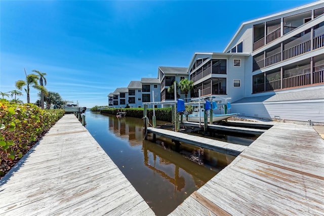 view of dock with a water view